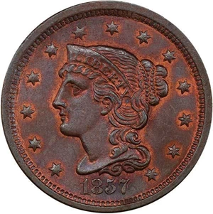 image for: L1C 1857 SMALL DATE. PCGS MS65 BN CAC