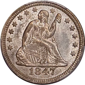 image for: 25C 1847 PCGS MS63 CAC