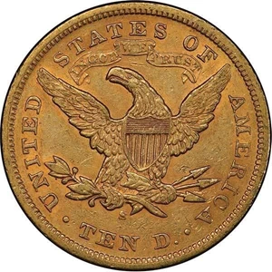 image for: $10 1872-S PCGS AU53 CAC