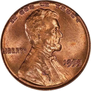 image for: 1C 1955 DOUBLED DIE OBVERSE. PCGS MS64 RD