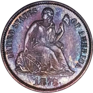 image for: 10C 1873 NO ARROWS, CLOSED 3. PCGS PR64 CAC