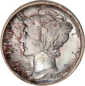 image for: 10C 1916 MERCURY. PCGS MS68 FB
