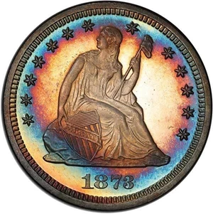 image for: 25C 1873 NO ARROWS. PCGS PR66+ CAM CAC