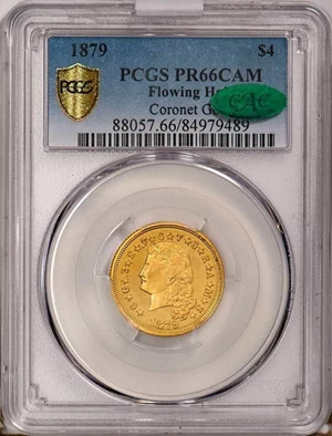 image for: $4 1879 FLOWING HAIR. PCGS PR66 CAM CAC