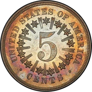 image for: 5C 1867 RAYS. PCGS PR64+ CAC