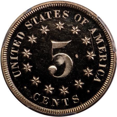 image for: 5C 1867 NO RAYS. PCGS PR65 DCAM CAC