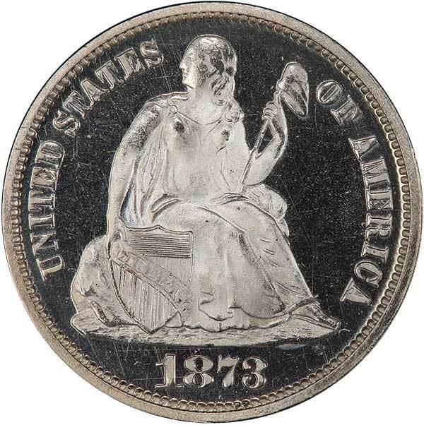 image for: 10C 1873 NO ARROWS. CLOSED 3. PCGS PR67 DCAM