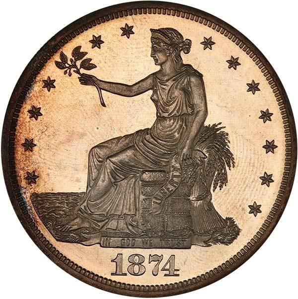 image for: T$1 1874 PCGS PR64 CAM CAC