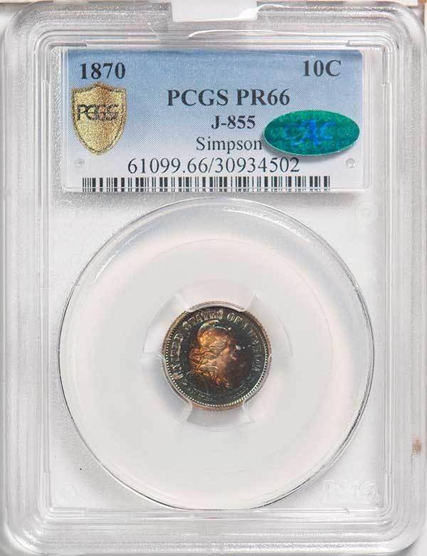 image for: 10C 1870 J-855. PCGS PR66 CAC