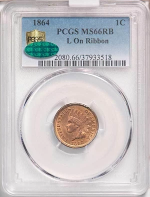 image for: 1C 1864 L ON RIBBON. PCGS MS66 RB CAC