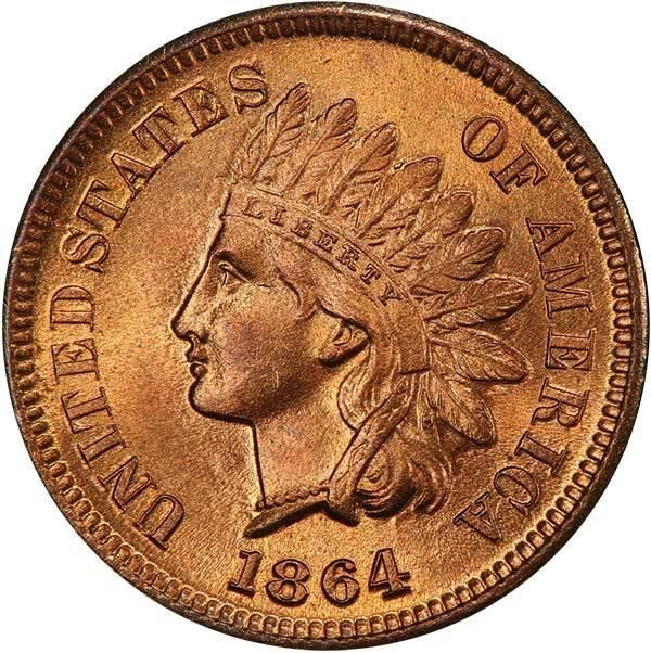 image for: 1C 1864 L ON RIBBON. PCGS MS65 RD