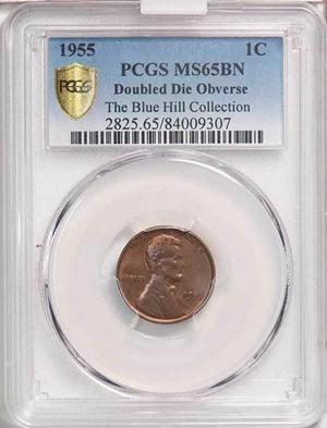 image for: 1C 1955 DOUBLED DIE OBVERSE. PCGS MS65 BN
