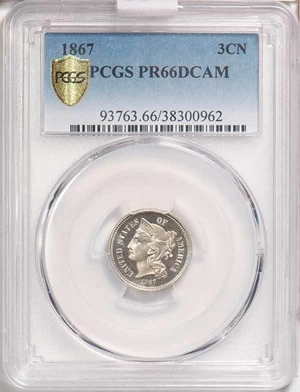 image for: 3CN 1867 PCGS PR66 DCAM