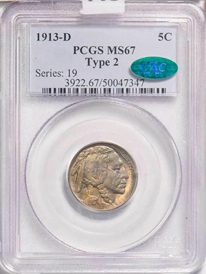 image for: 5C 1913-D TYPE 2. PCGS MS67 CAC
