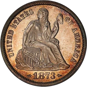 image for: 10C 1873 ARROWS. PCGS PR64 CAM CAC