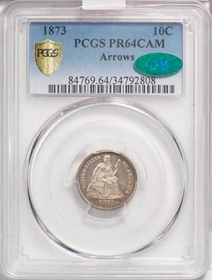image for: 10C 1873 ARROWS. PCGS PR64 CAM CAC