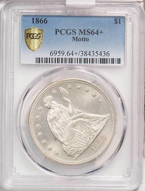 image for: $1 1866 MOTTO. PCGS MS64+
