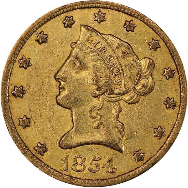 image for: $10 1854-O SMALL DATE. PCGS AU50 CAC