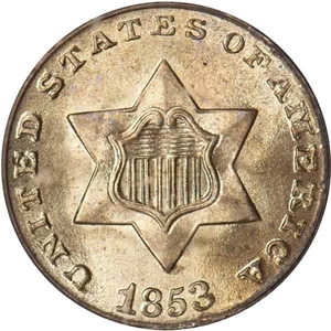 image for: 3CS 1853 PCGS MS65 CAC