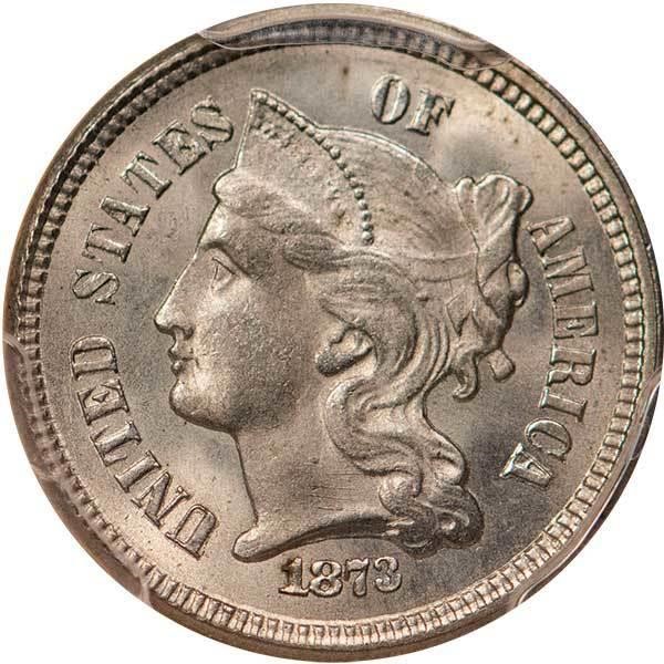 image for: 3CN 1873 OPEN 3. PCGS MS65 CAC