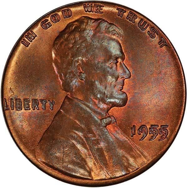 image for: 1C 1955 DOUBLED DIE OBVERSE. PCGS MS64+ RB CAC