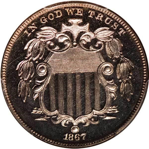 image for: 5C 1867 NO RAYS. PCGS PR66 CAM CAC