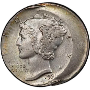 image for: 10C 1920-S STRUCK 20% OFF-CENTER. PCGS MS64 FB