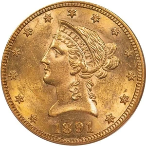 image for: $10 1891-CC PCGS AU58 CAC