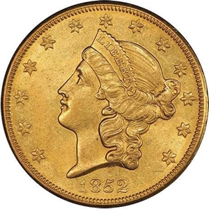 image for: $20 1852-O PCGS AU58 CAC