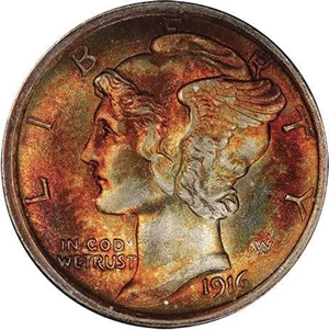 image for: 10C 1916 MERCURY. PCGS MS68 FB CAC