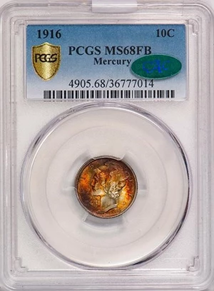 image for: 10C 1916 MERCURY. PCGS MS68 FB CAC