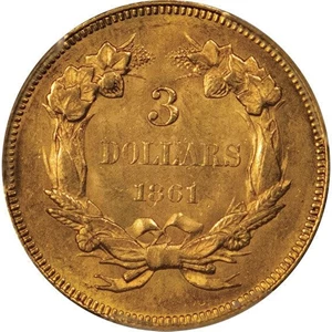 image for: $3 1861 PCGS MS63 CAC