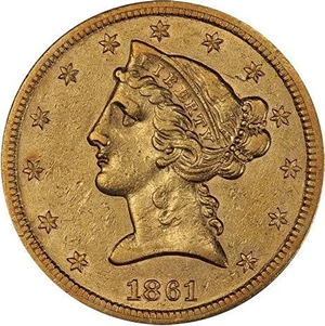 image for: $5 1861-S PCGS AU53
