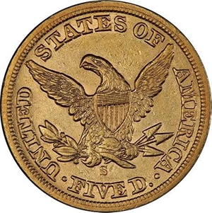 image for: $5 1861-S PCGS AU53