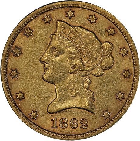 image for: $10 1862-S PCGS AU55 CAC