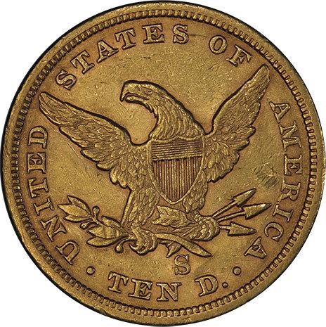 image for: $10 1862-S PCGS AU55 CAC