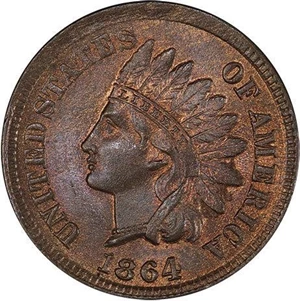 image for: 1C 1864 L ON RIBBON. PCGS MS66 RB