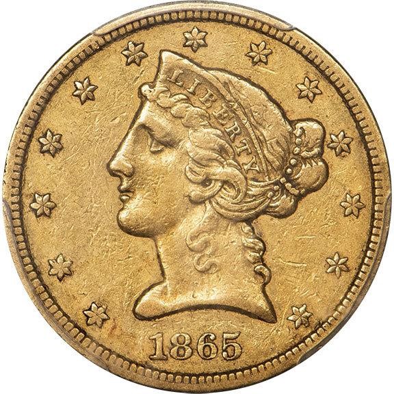 image for: $5 1865-S PCGS XF45 CAC