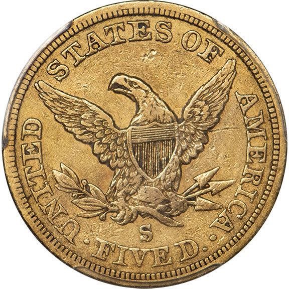 image for: $5 1865-S PCGS XF45 CAC
