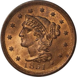 image for: L1C 1851 PCGS MS64 RD CAC