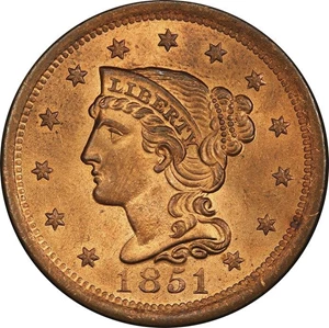 image for: L1C 1851 PCGS MS64 RD CAC