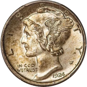 image for: 10C 1924-D PCGS MS65 FB CAC