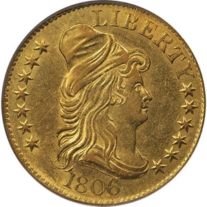 image for: $5 1806 ROUND 6. 7 X 6 STARS. PCGS AU53