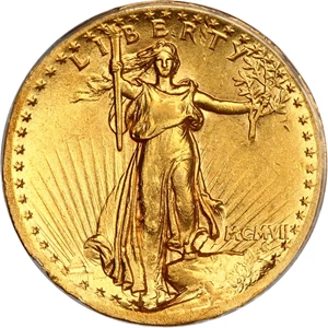 image for: 1907 High Relief $20 PCGS AU53 (Wire Edge)