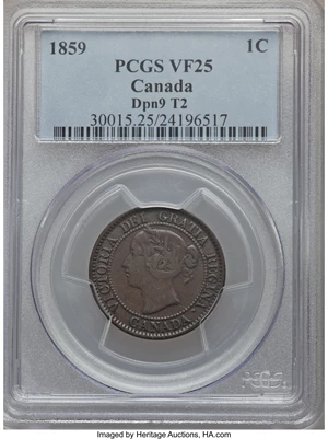 image for: Victoria Cent 1859 DpN9 Type II VF25 PCGS