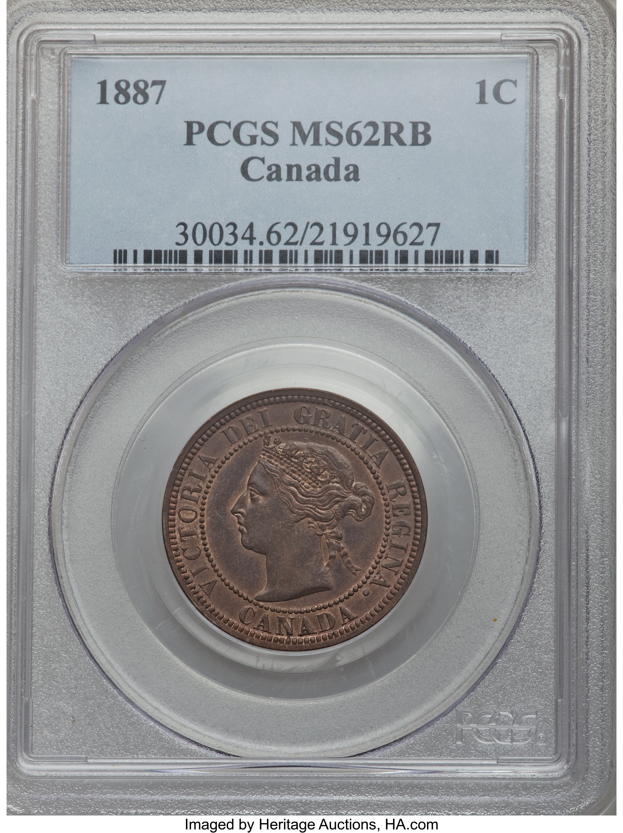 image for: Victoria Cent 1887 MS62 Red and Brown PCGS