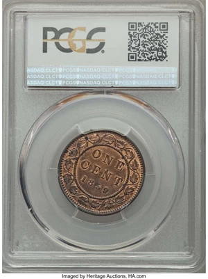 image for: Victoria Cent 1859 MS62 Red and Brown PCGS