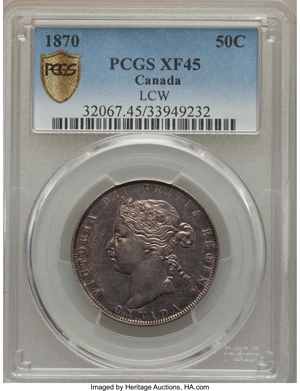 image for: Victoria 50 Cents 1870-LCW XF45 PCGS