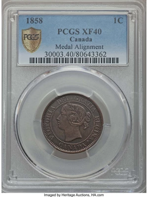 image for: Victoria Cent 1858 XF40 PCGS