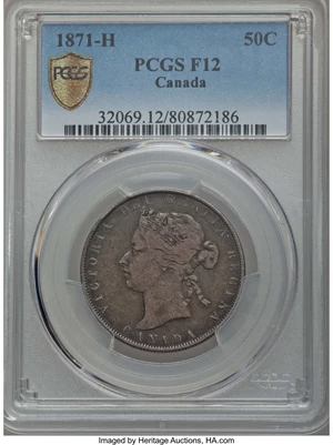 image for: Victoria 50 Cents 1871-H F12 PCGS